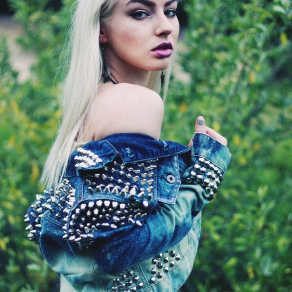 Acid Wash Studded Spiked Blue Denim Jacket